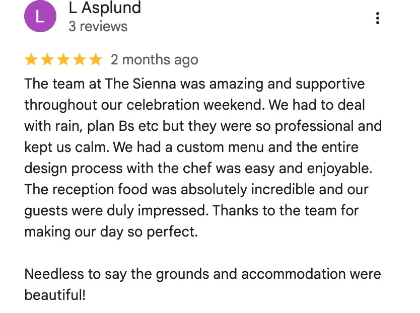 Five-star Google review from L Asplund