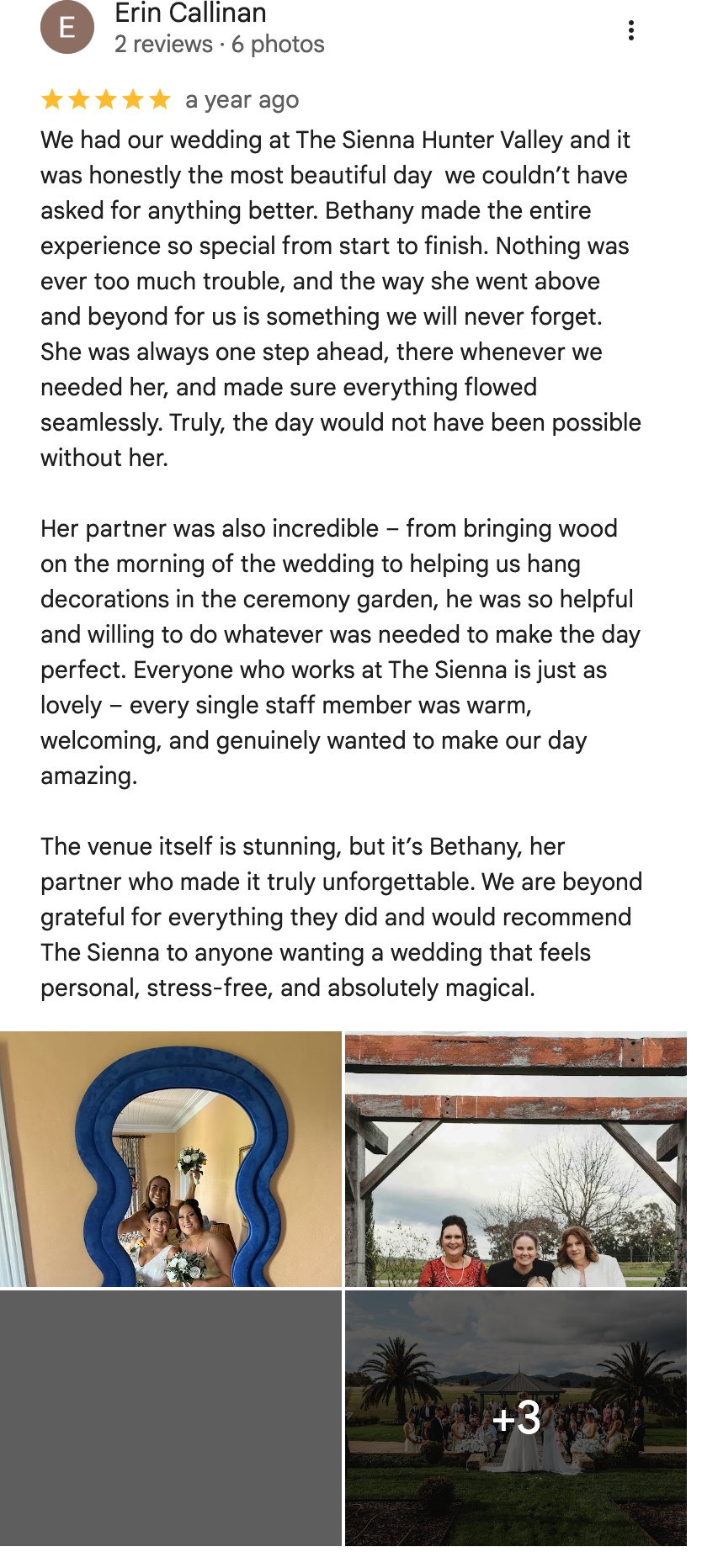 Five-star Google review from Erin Callinan
