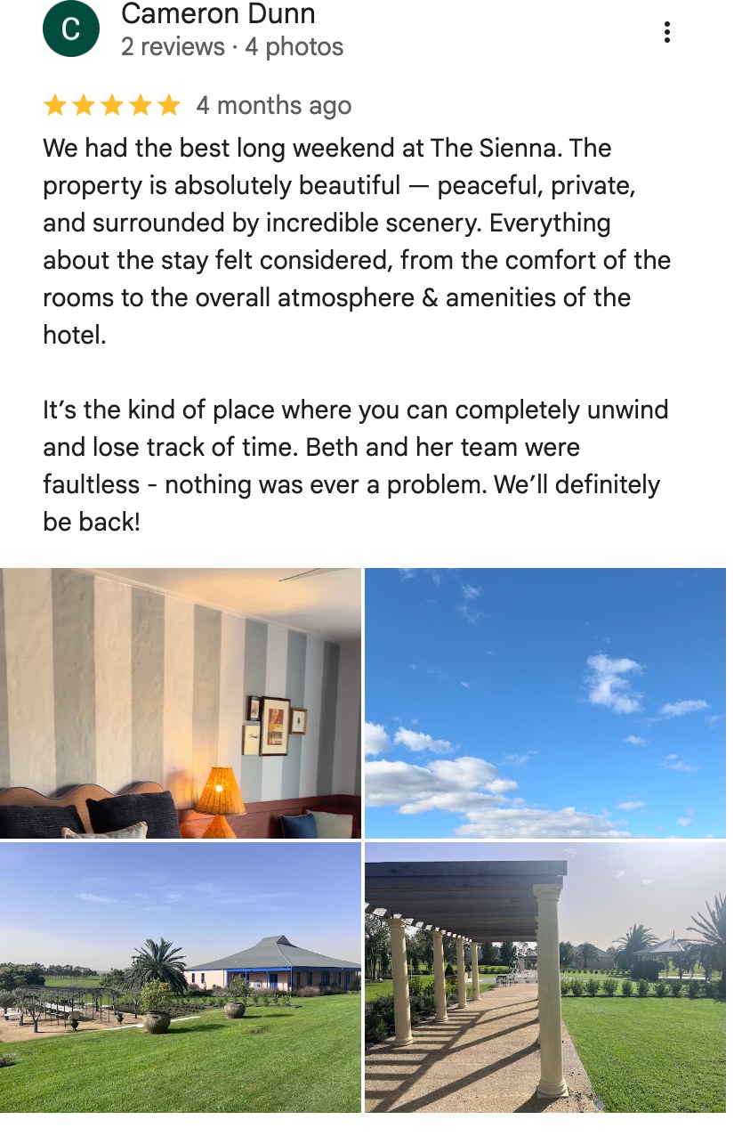 Five-star Google review from Cameron Dunn